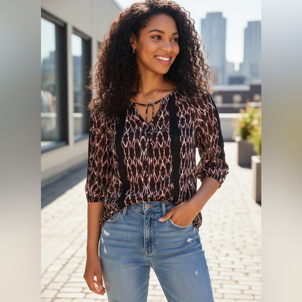 Express Sheer Patterned Blouse with Black and Pink